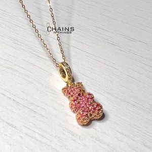 Gummy Bear Hot Pink gold plated Necklace Stainless steel 16" Zircon Rhinestone💗